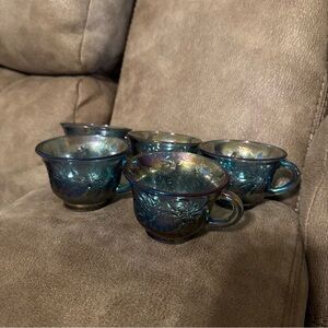 Vintage Iridescent Blue Tea Cups Set